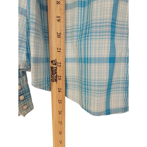 Cruel Girl Western Shirt Large Long Sleeve Pearl Snap Blue Plaid - Picture 4 of 11